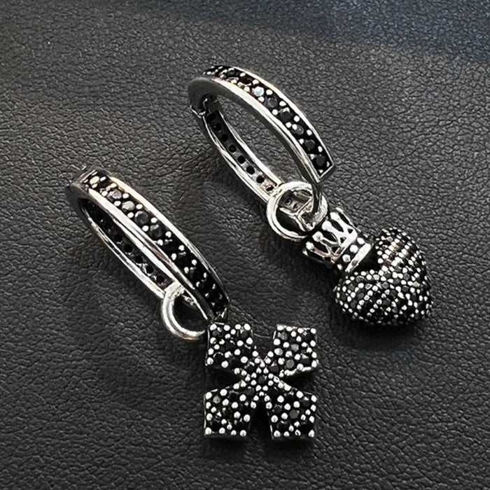 Wholesale Women's Micro-Encrusted Black Zircon Cross Heart Earrings