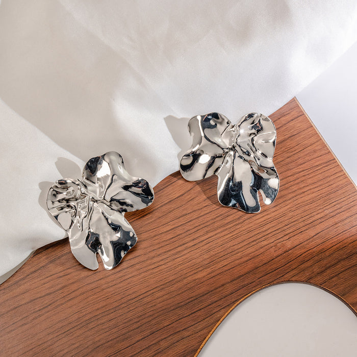 Wholesale Exaggerated Liquid Metal Earrings with Irregular Pleated Earrings