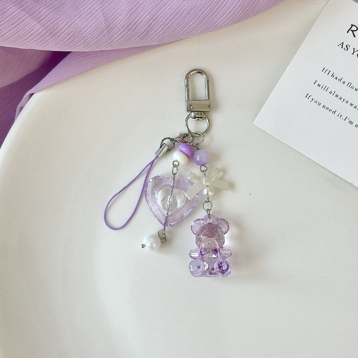 Wholesale Laser Bear Keychain Pendant Love Bow Card Chain Mobile Phone Chain