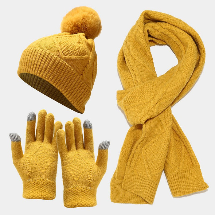 Wholesale Acrylic Warm Knitted Hat Scarf Gloves Three-piece Set JDC-FH-LvYi050