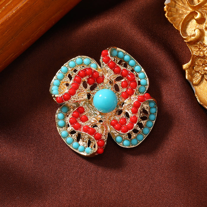 Wholesale Ethnic Style Imitation Turquoise Hollow Geometric Brooches Women's et Accessories