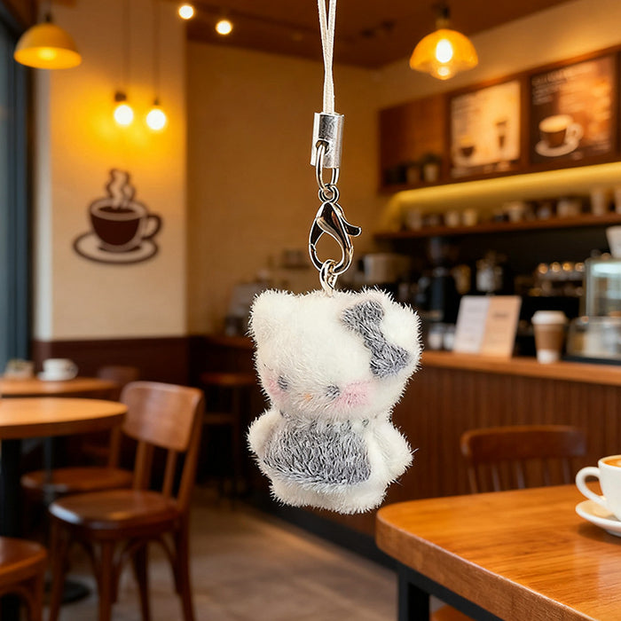 Wholesale Resin flocked cute 3D cat keychain pendant