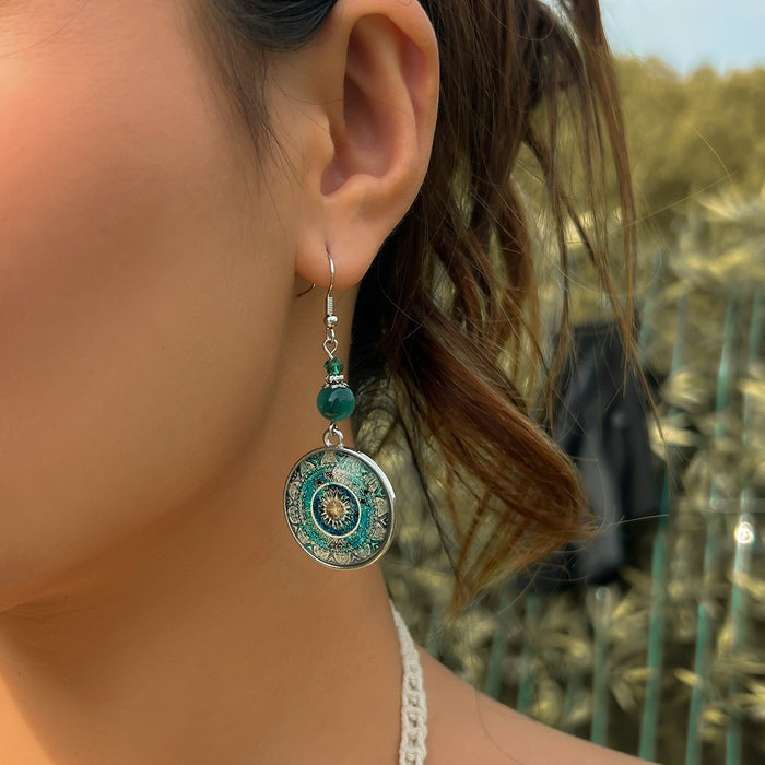 Wholesale Mandala Flower Time Gem Earrings Style Dream Catcher Long Pendant Earrings