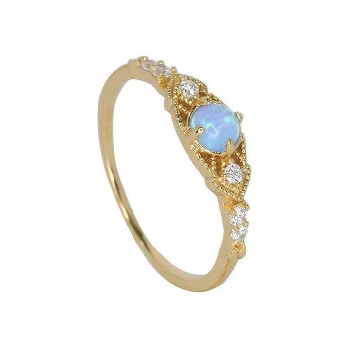 Wholesale Copper gold-plated ring, light luxury retro colorful ring for women, adjustable temperament, versatile