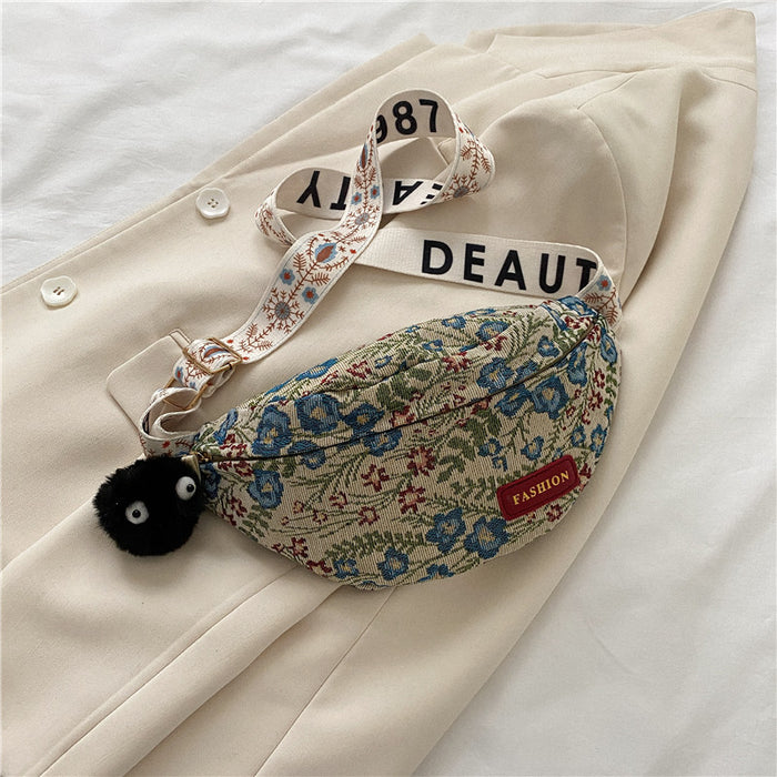 Wholesale Women's bag, fashionable canvas, niche retro broadband crossbody bag, chest bag, waist bag