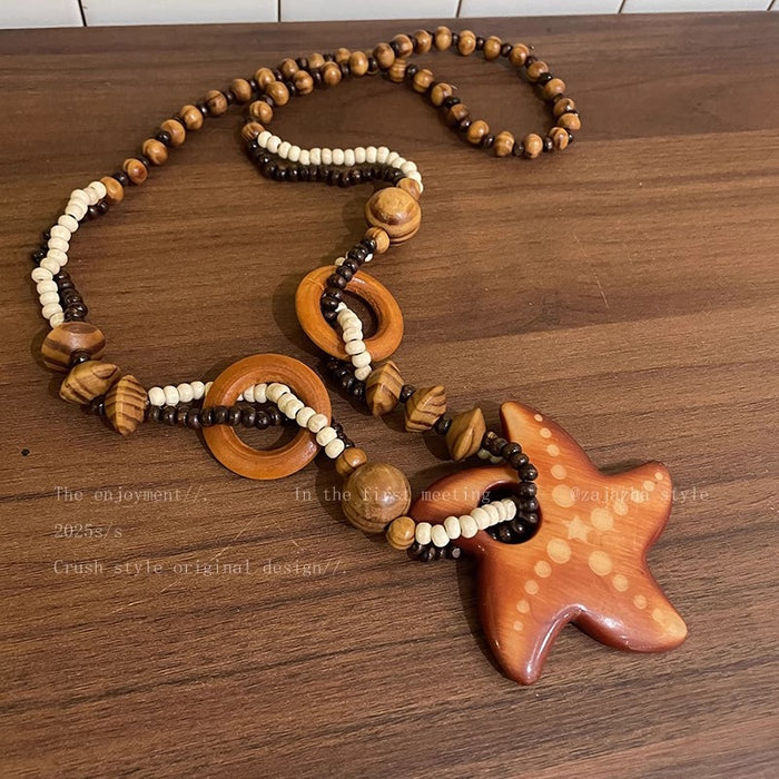 Wholesale Starfish Beaded Long Necklace Women's Exaggerated Seaside Accessories