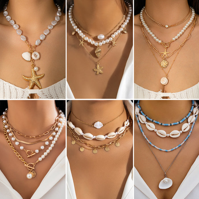 Wholesale Jewelry Beaded necklace Beach Imitation Pearl necklace Starfish