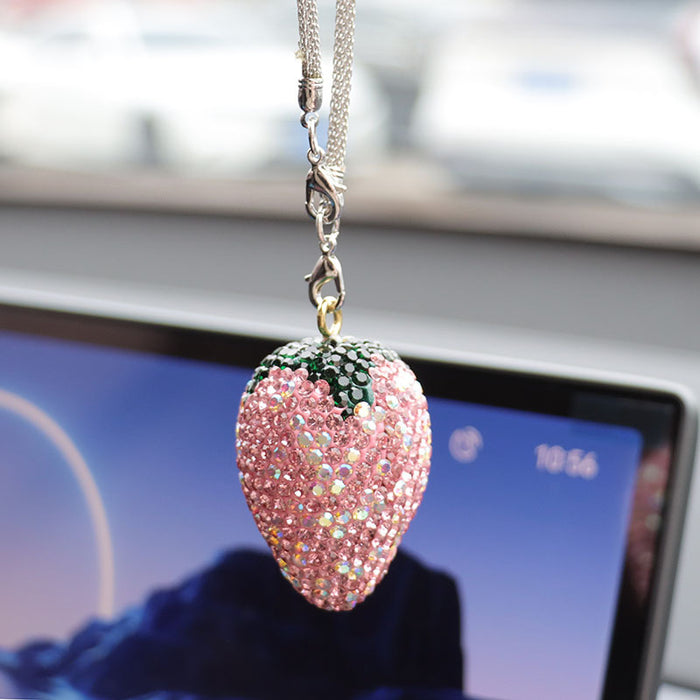Wholesale Crystal Cherry Strawberry Car Charm Pendant Trendy Car Key Accessory