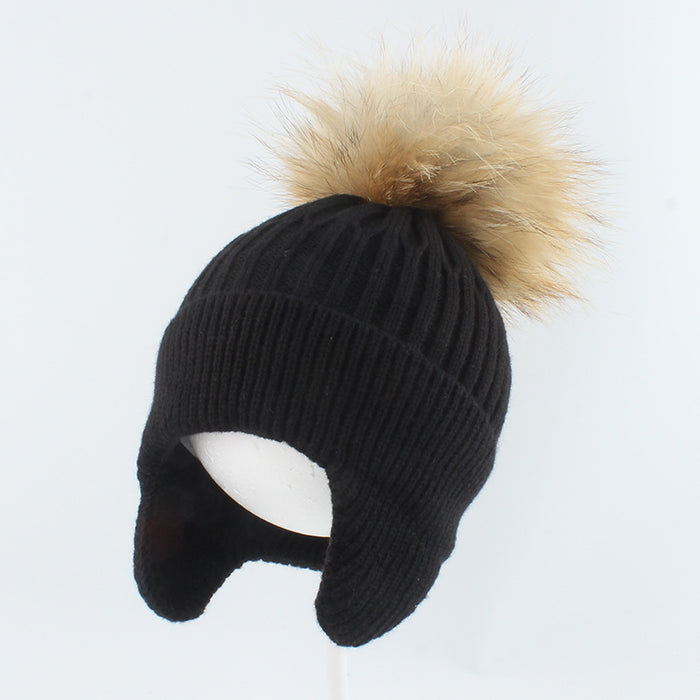 Wholesale Cross border children's knitted ear protection hat with plush inner lining for warmth