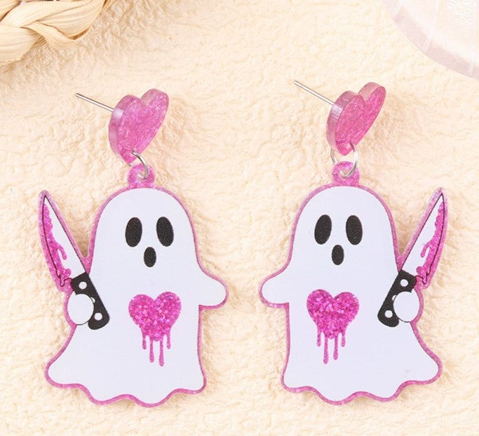 Wholesale Halloween Funny Acrylic Bat Pumpkin Ghost Earrings Trendy Jewelry Accessory MOQ≥2