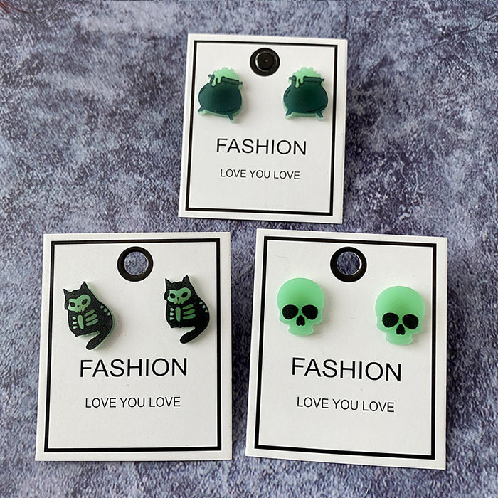 Wholesale  ghost cat luminous stud earrings holiday cute horror female earrings