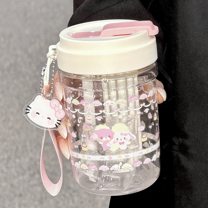 Wholesale Plastic Double Straw Cup With Carrying Rope Large Capacity Tea Water Separation Cartoon Design Trendy Summer Drinkware For Women