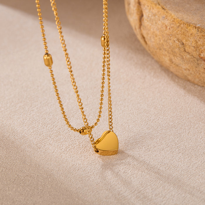 Wholesale Stainless steel temperament, layered, heart-shaped, high-end feeling, double-layer titanium steel lock chain