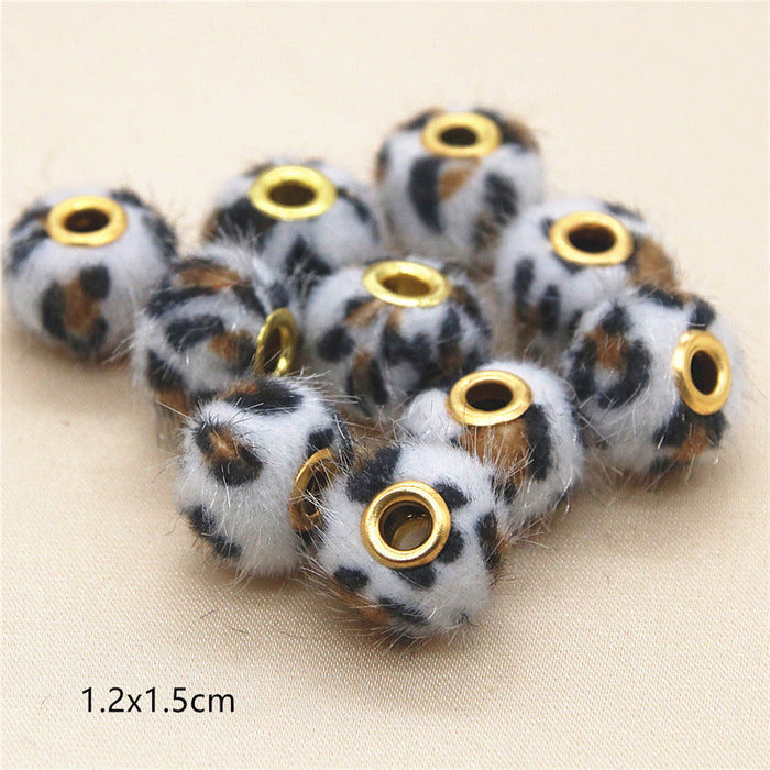Wholesale 10PCS Straight Hole Leopard Print Cloth Fur Ball Beads Loose Beads Fabric Separator Beads JDC-BDS-JinYan002