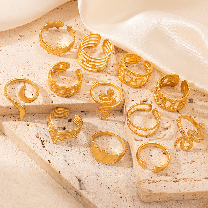 Wholesale Personalized hip-hop irregular Fried Dough Twists gold plated ring popular stainless steel geometric ring