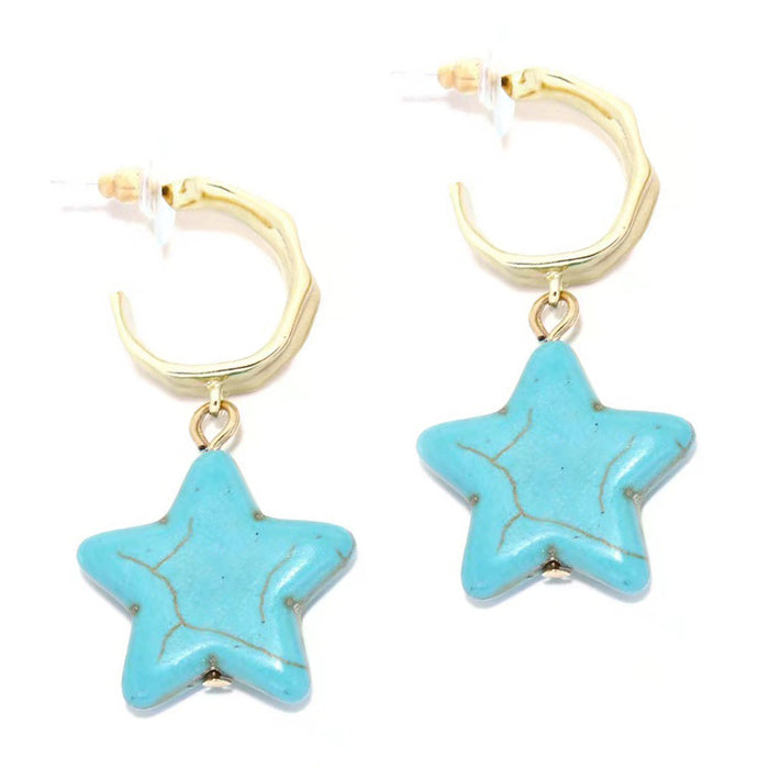 Wholesale fashion creative elegant imitation turquoise five-pointed star earrings