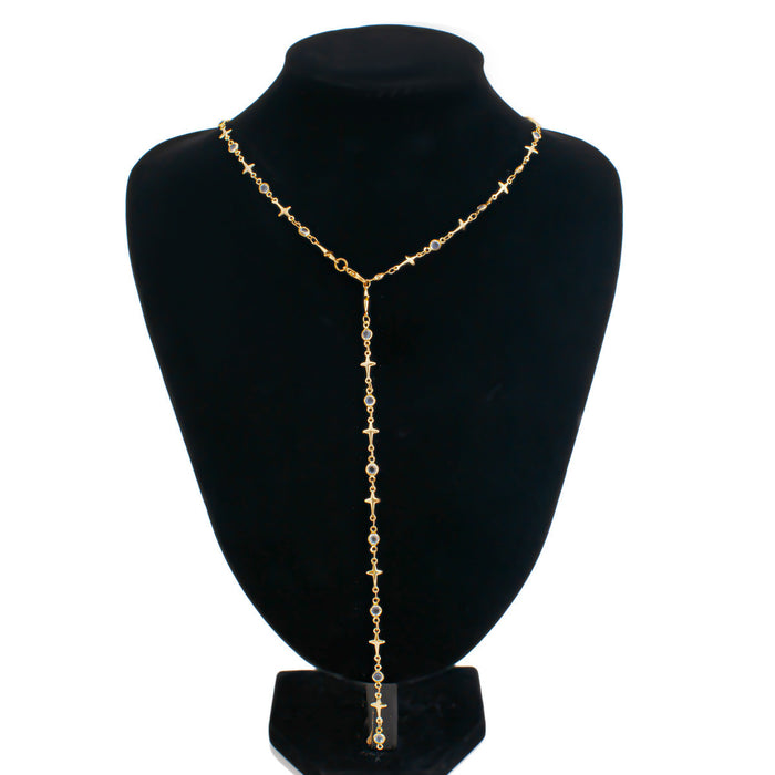 Wholesale Colorful Y-shaped daisy chain necklace with three-dimensional metal copper collarbone chain for accessories