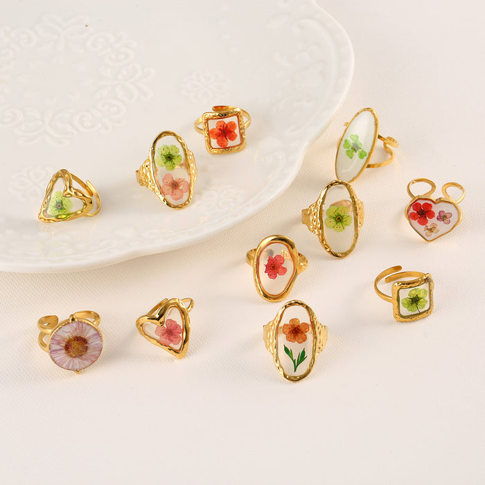 Wholesale Fashionable new dry flower series stainless steel ring high-end accessories niche design open ring bracelet