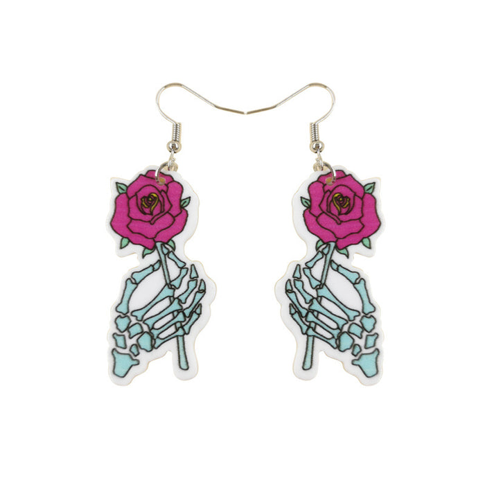 Wholesale Halloween Series Skull Ghost Death Flower Love Acrylic Printing Earrings JDC-ES-QingM001