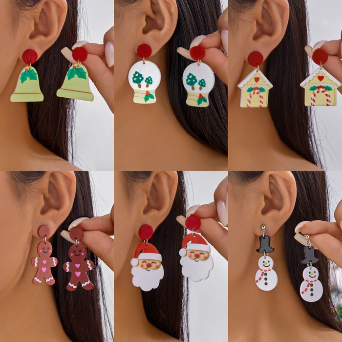 Wholesale Christmas acrylic earrings for women cute cartoon Christmas series elk bell pendant earrings