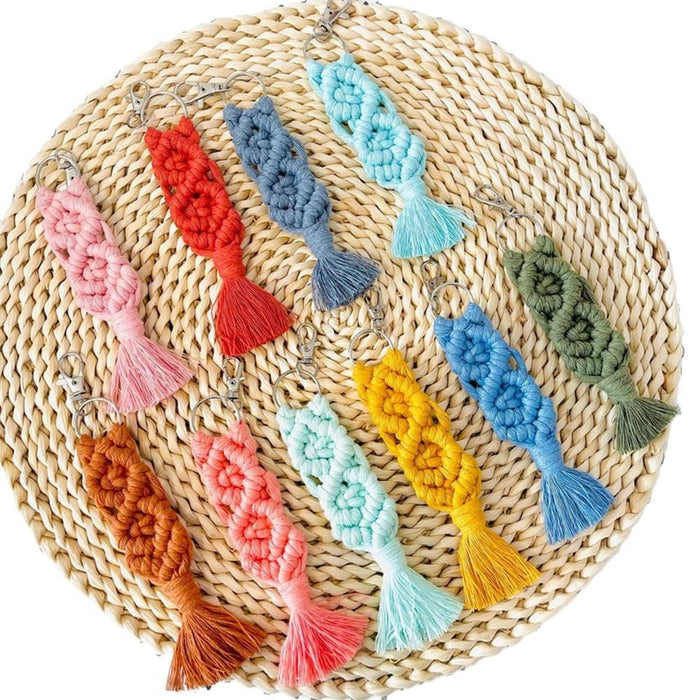 Wholesale Hand-woven bag pendant cotton rope tassel keychain Bohemian retro pendant key ring