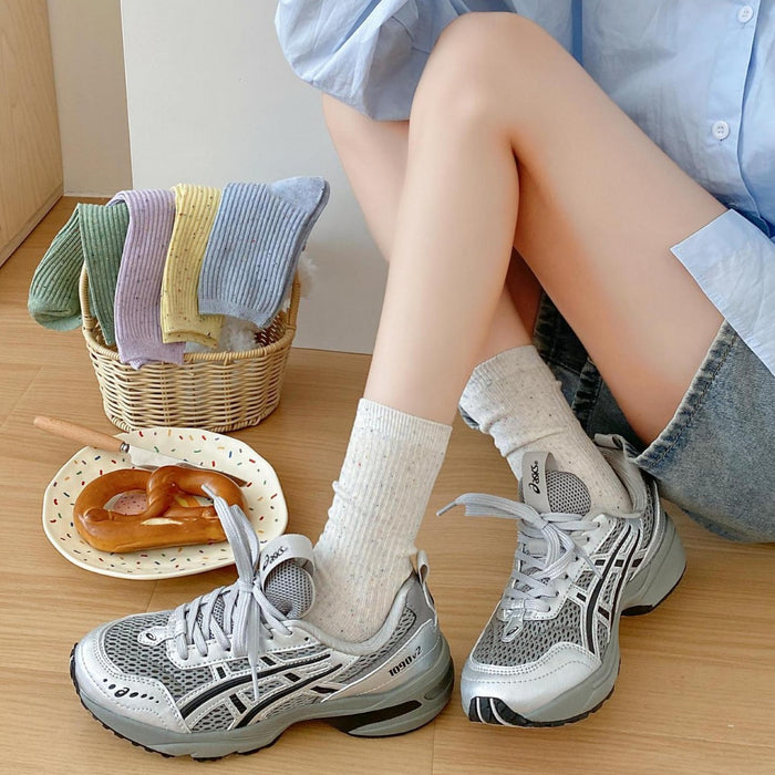 Wholesale Stacked socks made of pure cotton, thin socks with dotted yarn, long tube socks that are versatile and boneless, mid tube socks