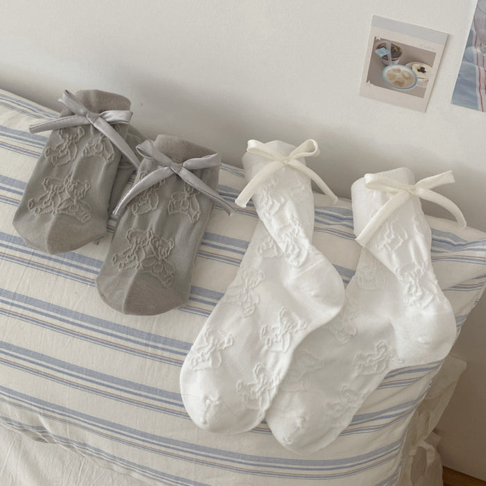 Wholesale Bow boneless socks made of pure cotton with a middle tube and stacked socks