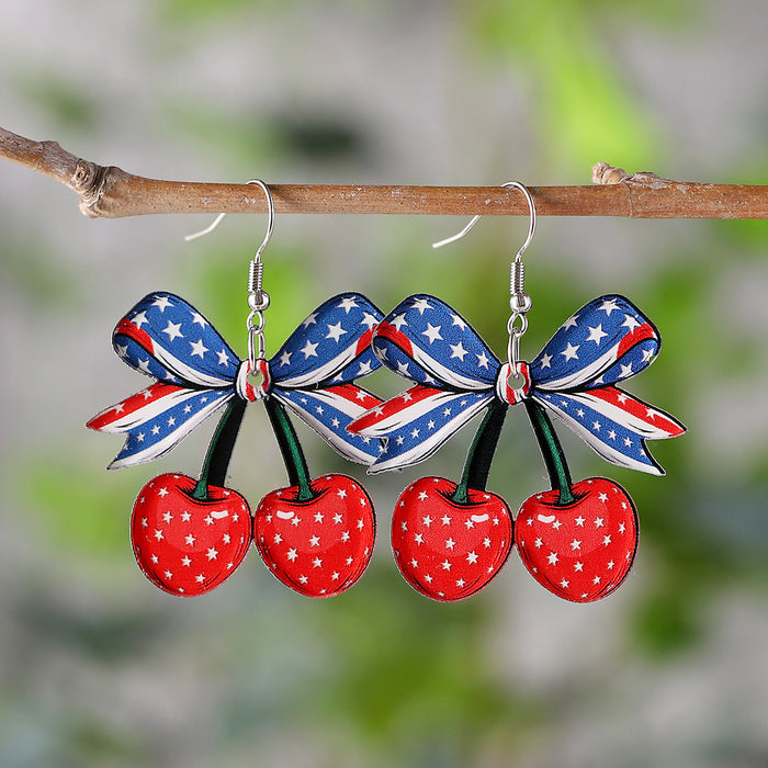 Wholesale Red, white, blue bow, cherry flag pendant earrings, acrylic earrings