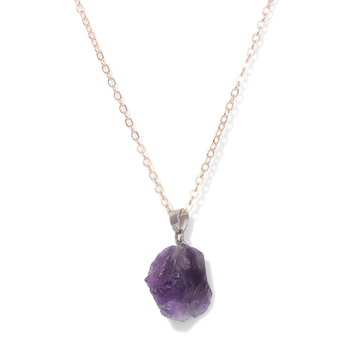 Wholesale Irregular natural stone raw crystal pendant necklace with two tone chain amethyst clavicle necklace