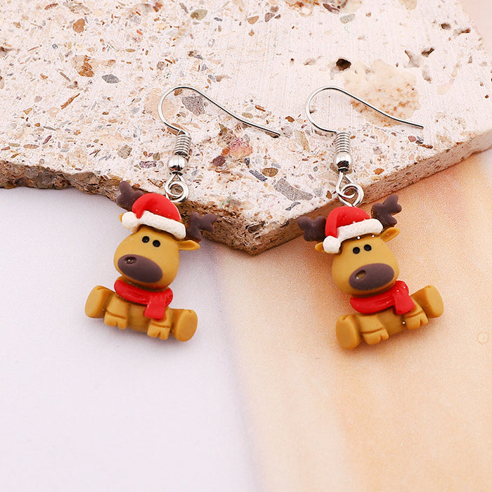 Wholesale Christmas Cute Little Elk Wearing Santa Hat Resin Earrings JDC-ES-Dagou008