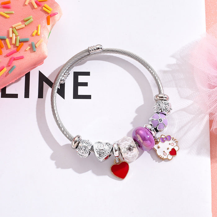 Wholesale stainless steel silver heart pendant beaded Charms Bracelet