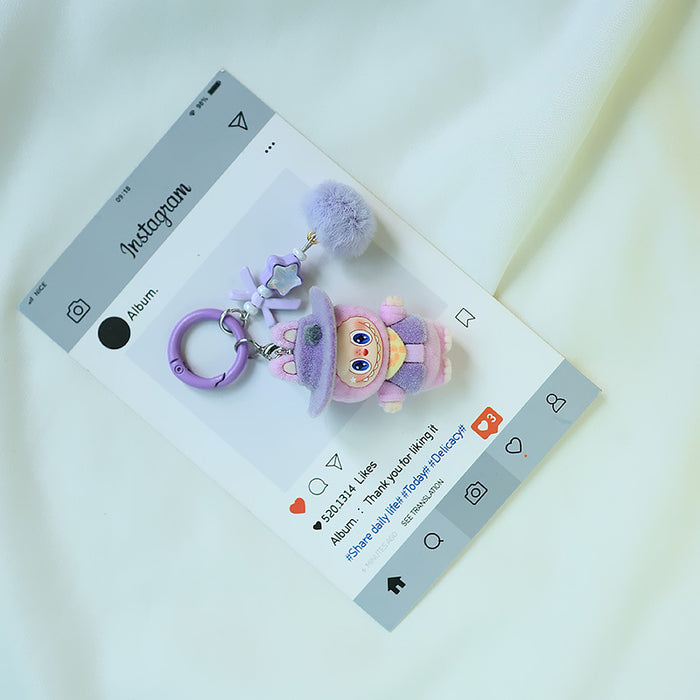 Wholesale Flocked denim car keychain doll jewelry pendant small fur ball cute grain pendant gift