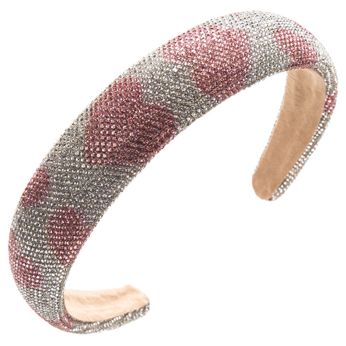 Wholesale Valentine' s Day super sparkly rhinestone-encrusted wide headband with heart pattern