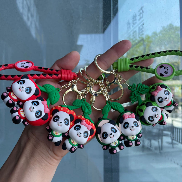 Wholesale Cute couple panda keychain cartoon figurine student backpack pendant small gift car keychain pendant