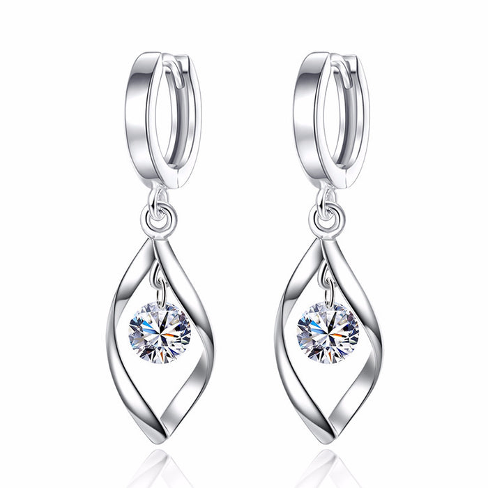 Wholesale Zircon Silver Earrings Women's Rotating Pearl Earrings Women's Mid-length Earrings Twisted  Earrings