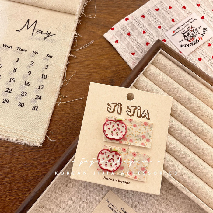 Wholesale New handmade fabric floral hair clip, cute apple cherry floral hair clip, versatile plaid hair accessory