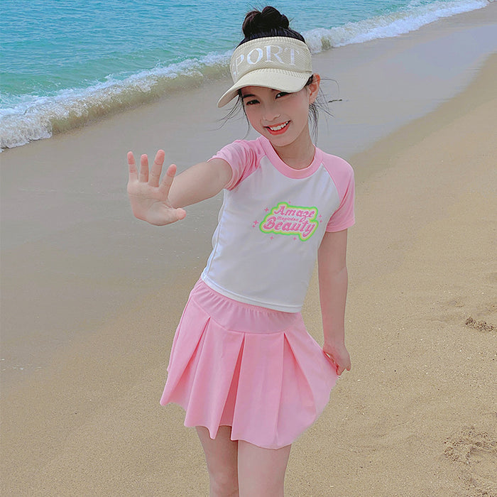 Wholesale Swimsuit polyester sports two-piece set color blocked hot spring swimsuit