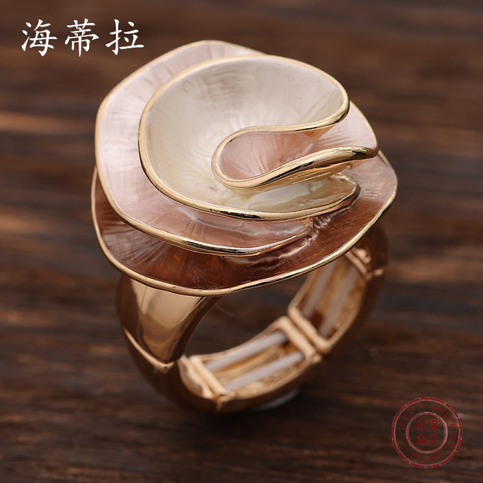 Wholesale Colorful Oil Geometric Rose Elastic Ring,  Fashionable and High-End Versatile Ring for Women