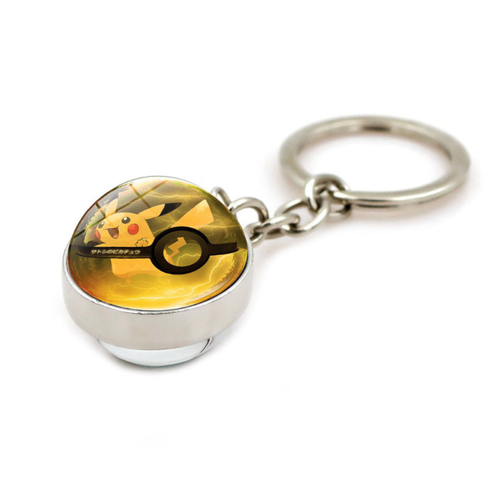 Wholesale Luminous double-sided glass ball pendant metal keychain keyring