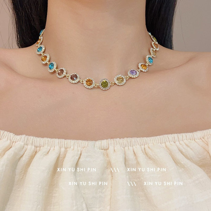 Wholesale Light luxury sparkling diamond water droplet fringe necklace, niche design, high-end temperament, versatile butterfly pendant, collarbone chain