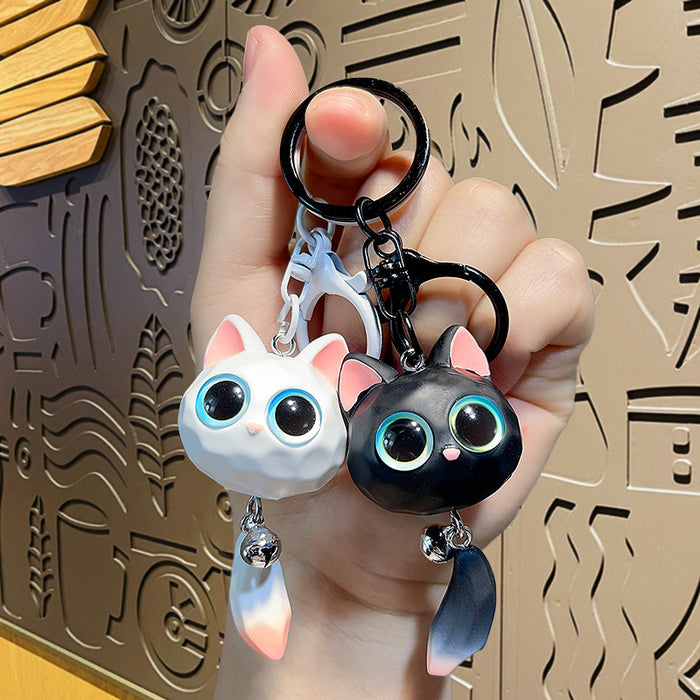 Wholesale Resin Big Eye Cat Head Keychain Stereo Cat Doll Pendant Car Backpack Pendant Small Gift