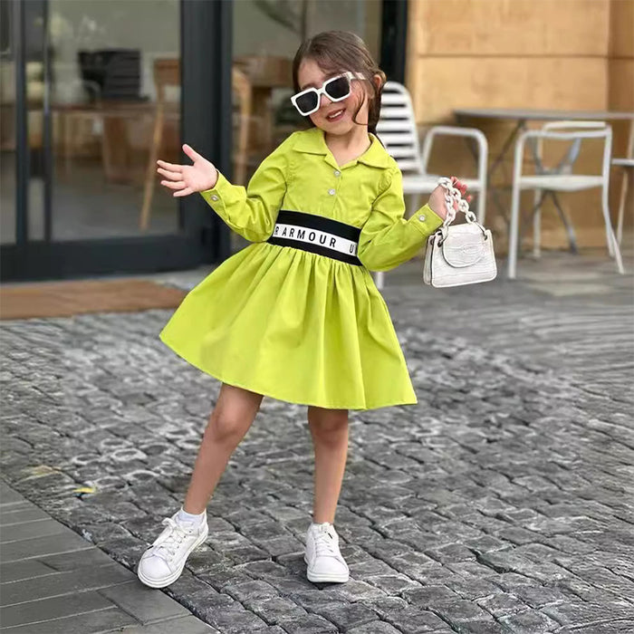 Wholesale Letter Elastic Stitching Large Swing Children's Shirt Dress JDC-CTS-YaYaMi024