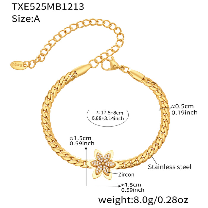 Wholesale 3D Stainless Steel Flower Bracelet &  Layering Necklace Set