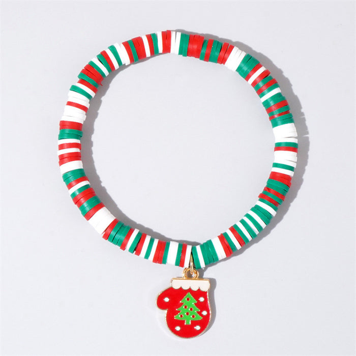 Wholesale Christmas Bracelet Women' s Fashion Colorful Soft Ceramic Beaded Christmas Bracelet Christmas Stockings Pendant Bracelet