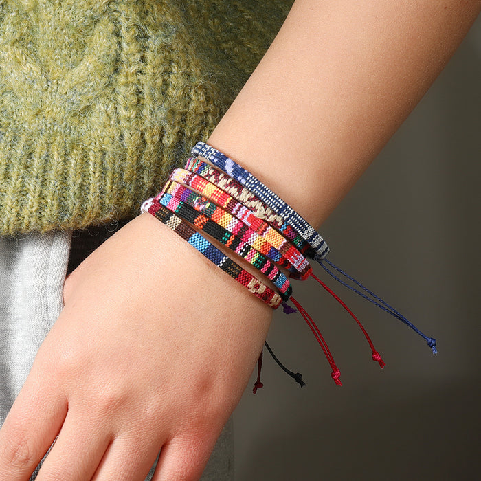 Wholesale Colorful Cotton and Linen Bohemian Fabric Bracelets for Women Hand-woven Knot Bracelets JDC-BT-XH008