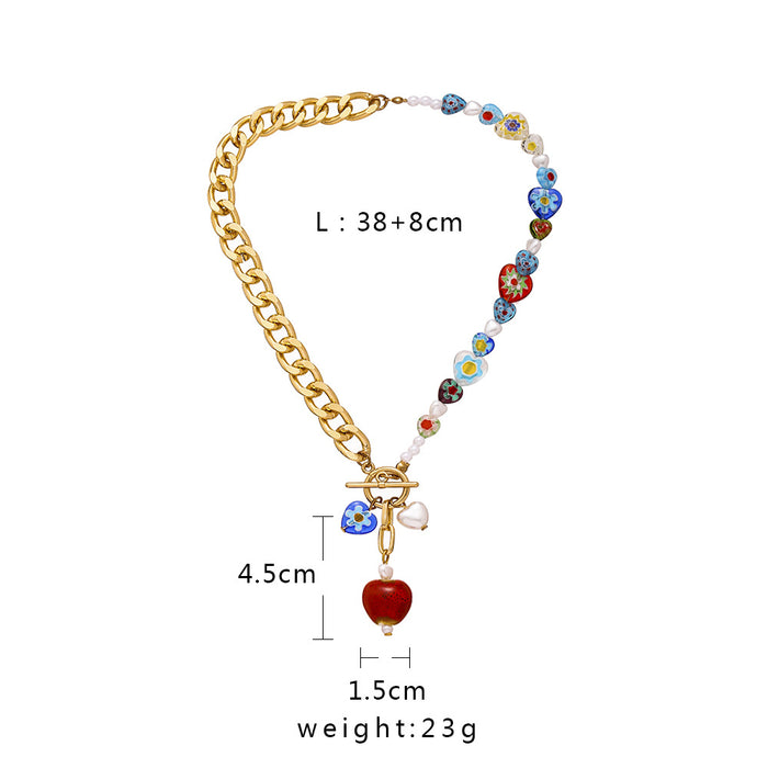 Wholesale Glass heart necklace, elegant personality, pearl collarbone necklace accessory