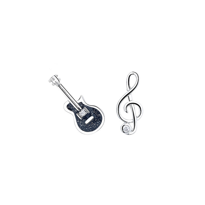 Wholesale Creative Cute Note Earrings Black Compact Single Diamond Asymmetric Violin Instrument Earrings