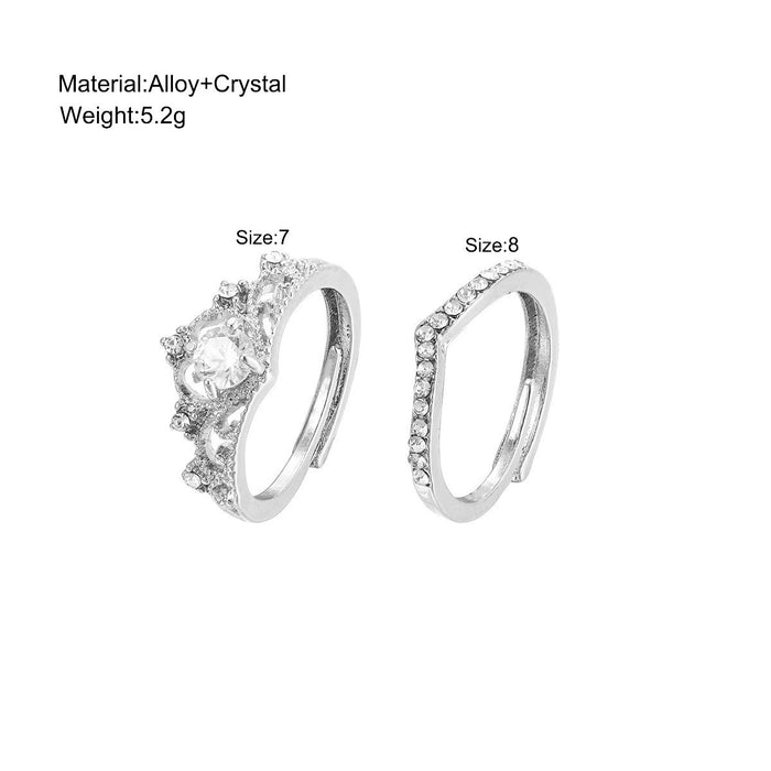 Wholesale ring suit 2-piece set diamond crown princess diamond ring open