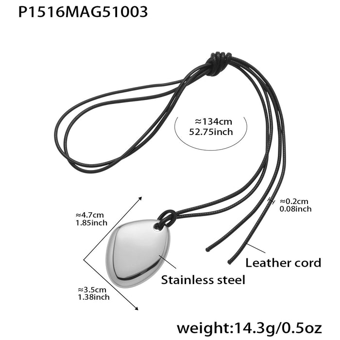 Wholesale Heart-shaped leather cord long irregular geometric pendant sweater chain niche stainless steel necklace