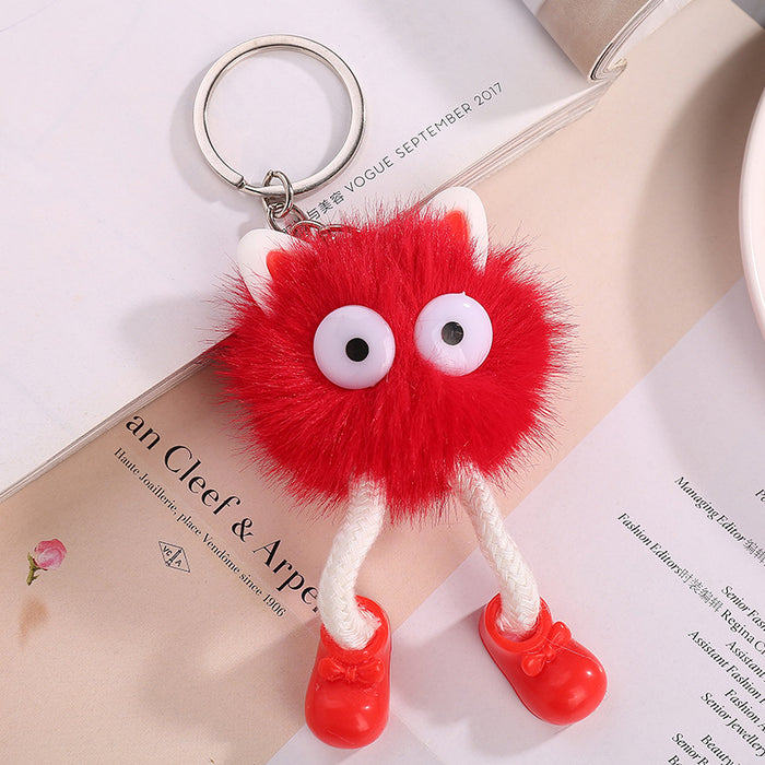 Wholesale plush long legs small coal ball pendant handmade fur ball key chain bag pendant accessories